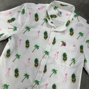 Combat Iron Co Mens White Skull Pineapple Flamingo Tropical Button Down Shirt M